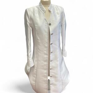 White satin button up dress with